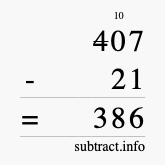Calculate 407 minus 21 using long subtraction