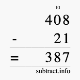 Calculate 408 minus 21 using long subtraction