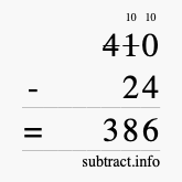 Calculate 410 minus 24 using long subtraction
