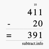 Calculate 411 minus 20 using long subtraction
