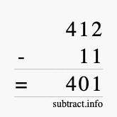 Calculate 412 minus 11 using long subtraction