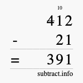 Calculate 412 minus 21 using long subtraction