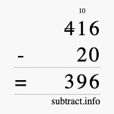 Calculate 416 minus 20 using long subtraction Calculate 416 minus 20 using long subtraction