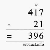 Calculate 417 minus 21 using long subtraction