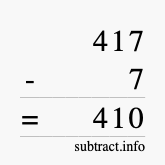 Calculate 417 minus 7 using long subtraction