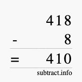 Calculate 418 minus 8 using long subtraction