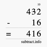 Calculate 432 minus 16 using long subtraction