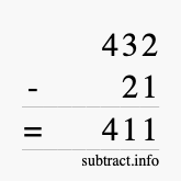 Calculate 432 minus 21 using long subtraction