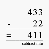 Calculate 433 minus 22 using long subtraction Calculate 433 minus 22 using long subtraction