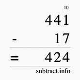 Calculate 441 minus 17 using long subtraction