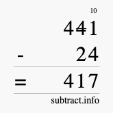 Calculate 441 minus 24 using long subtraction