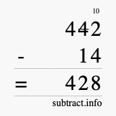Calculate 442 minus 14 using long subtraction Calculate 442 minus 14 using long subtraction