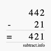 Calculate 442 minus 21 using long subtraction