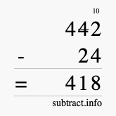 Calculate 442 minus 24 using long subtraction