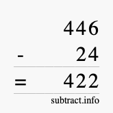 Calculate 446 minus 24 using long subtraction