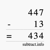 Calculate 447 minus 13 using long subtraction