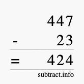 Calculate 447 minus 23 using long subtraction