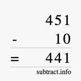 Calculate 451 minus 10 using long subtraction