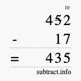 Calculate 452 minus 17 using long subtraction