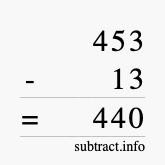 Calculate 453 minus 13 using long subtraction