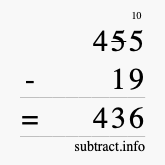 Calculate 455 minus 19 using long subtraction