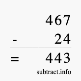 Calculate 467 minus 24 using long subtraction