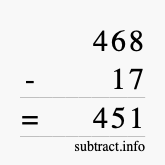 Calculate 468 minus 17 using long subtraction