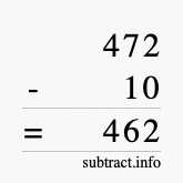 Calculate 472 minus 10 using long subtraction