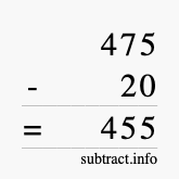 Calculate 475 minus 20 using long subtraction Calculate 475 minus 20 using long subtraction