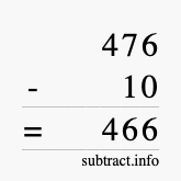 Calculate 476 minus 10 using long subtraction