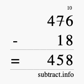 Calculate 476 minus 18 using long subtraction Calculate 476 minus 18 using long subtraction
