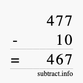 Calculate 477 minus 10 using long subtraction