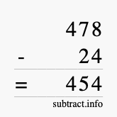 Calculate 478 minus 24 using long subtraction