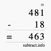 Calculate 481 minus 18 using long subtraction