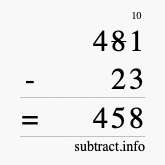 Calculate 481 minus 23 using long subtraction