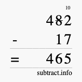 Calculate 482 minus 17 using long subtraction
