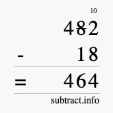 Calculate 482 minus 18 using long subtraction