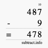 Calculate 487 minus 9 using long subtraction