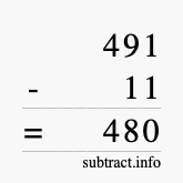Calculate 491 minus 11 using long subtraction