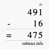 Calculate 491 minus 16 using long subtraction