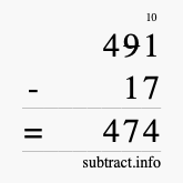 Calculate 491 minus 17 using long subtraction