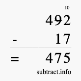 Calculate 492 minus 17 using long subtraction