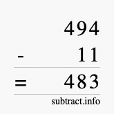 Calculate 494 minus 11 using long subtraction