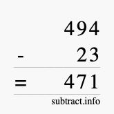 Calculate 494 minus 23 using long subtraction