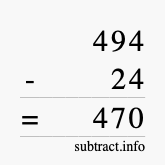Calculate 494 minus 24 using long subtraction