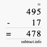 Calculate 495 minus 17 using long subtraction