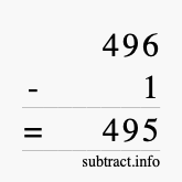 Calculate 496 minus 1 using long subtraction