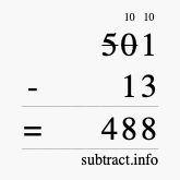Calculate 501 minus 13 using long subtraction