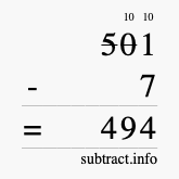 Calculate 501 minus 7 using long subtraction