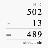 Calculate 502 minus 13 using long subtraction